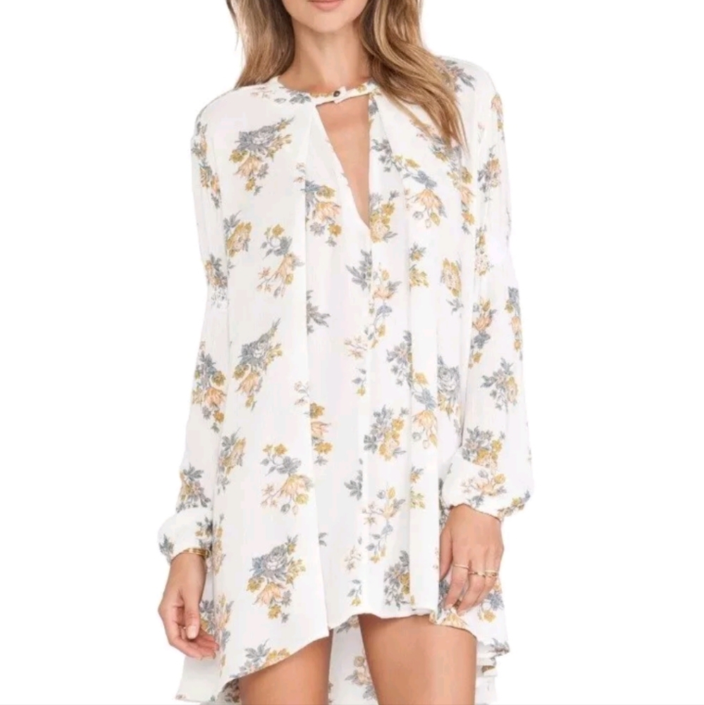 FREE PEOPLE Tree Swing Floral Tunic Dress Top Size Small Keyhoke Neckline Boho